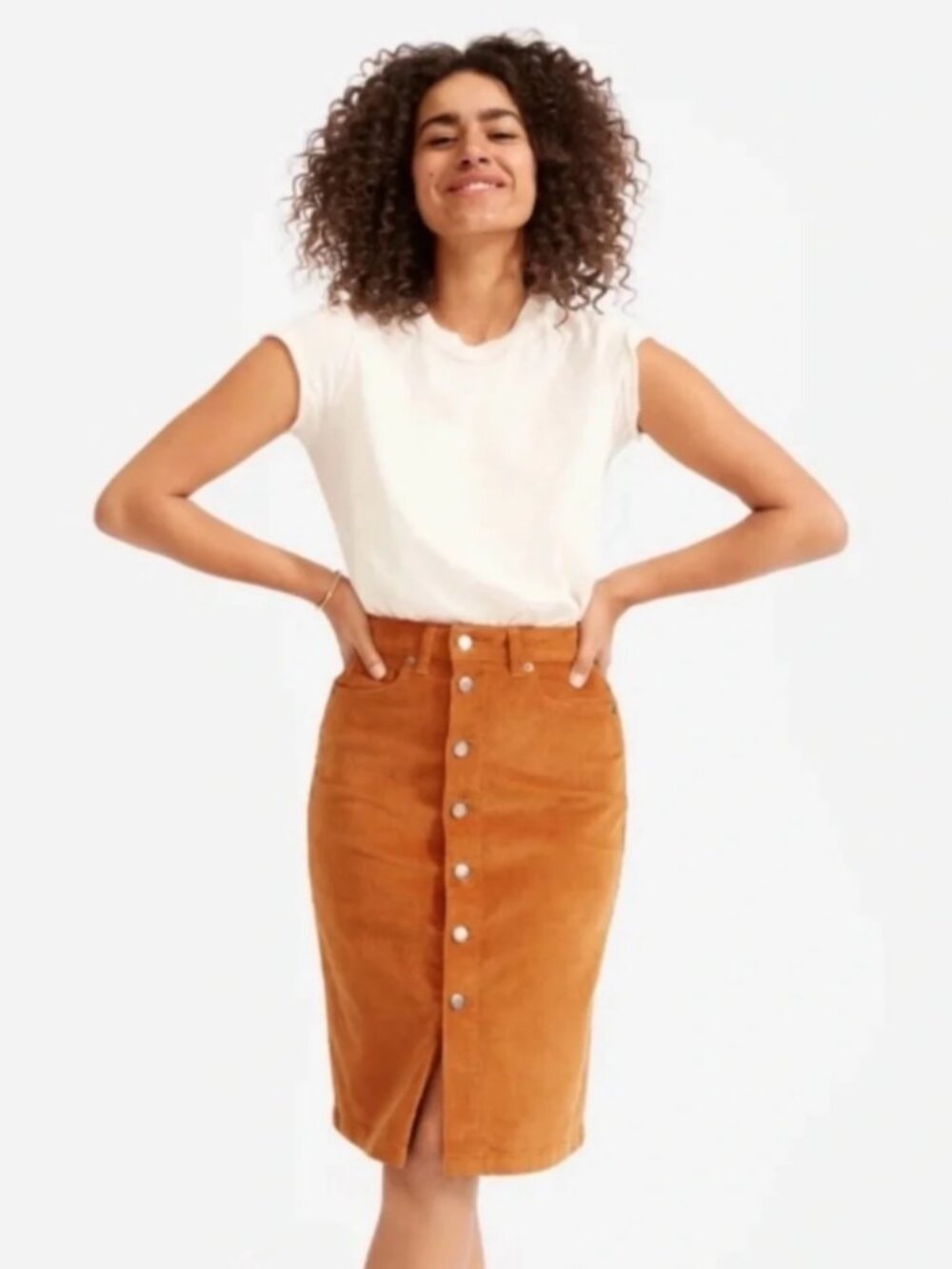 Like New! EVERLANE Button-Front Corduroy Skirt Cotton Blend Acorn (Rust) Size 27
